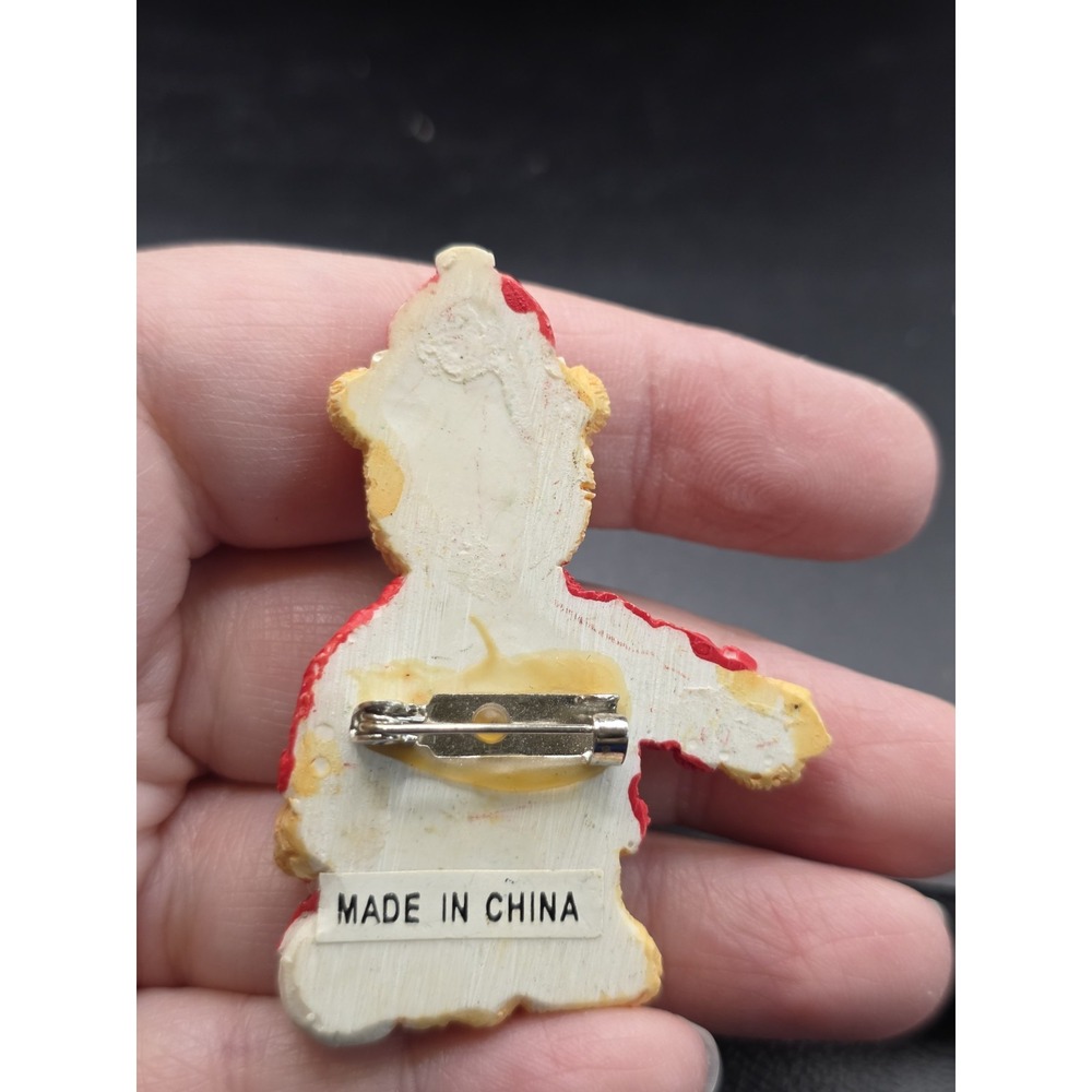 Cute Christmas Holiday Resin Bear Sweater Snowman Tree Brooch Vintage - Picture 2 of 2